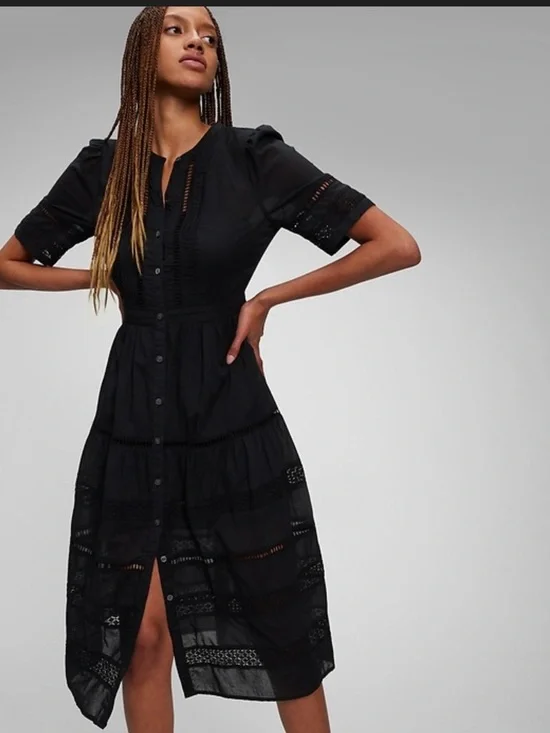 GAP Black Lace Button-Front Midi Dress - Picture 3 of 5